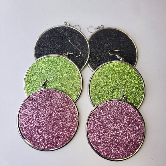 Pink Glitter Round Earrings - Picture 5 of 5